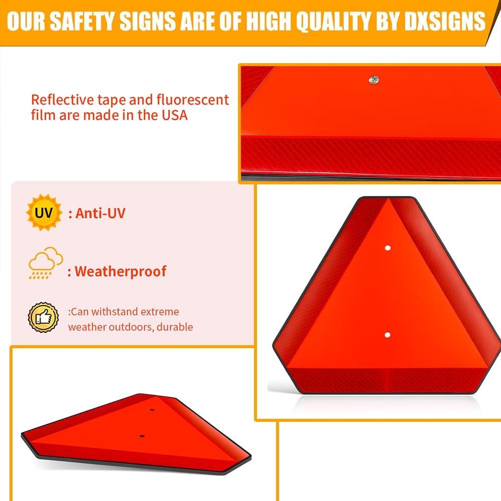 Slow Moving Vehicle Safety Sign,Slow Moving Vehicle Triangle Sign,Plastic 14"x16" Engineering Grade Reflective for Golf Cart (Plastic)