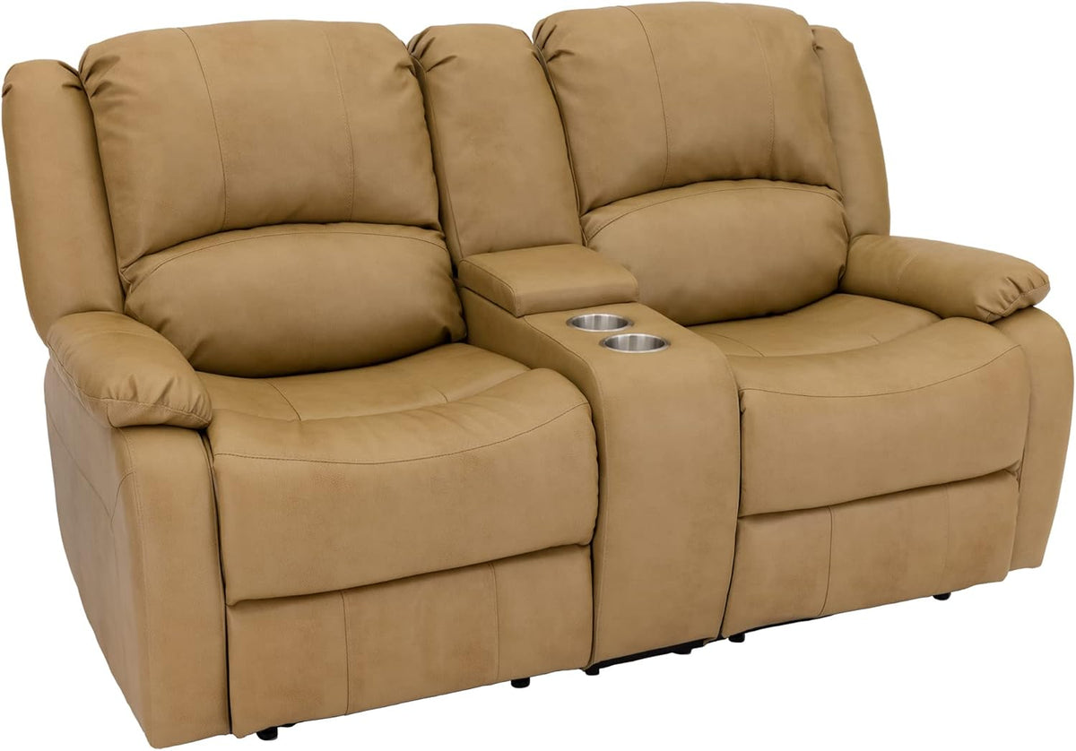 RecPro Charles 67" Double Recliner RV Sofa | Zero Wall Loveseat for Camper | Wall Hugger Couch | Fifth Wheel Theater Seating | Upgraded 2023 Fabric (Toffee)