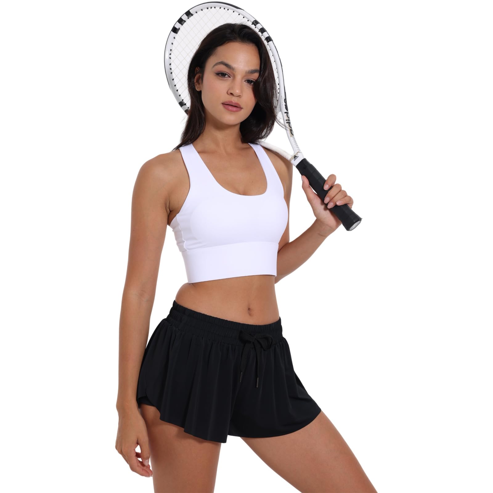 ECENOKL Flowy Athletic Shorts for Women Girls Butterfly Shorts Running Workout Gym Yoga Tennis Comfy Skort 2 in 1 Preppy Shorts with Pocket Cute Summer Clothes 011-Black-M