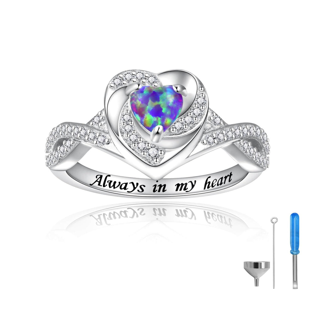 Heart Cremation Ring for Ashes - 925 Sterling Silver Opal Urn Keepake Rings Memorial Jewelry for Women