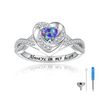 Heart Cremation Ring for Ashes - 925 Sterling Silver Opal Urn Keepake Rings Memorial Jewelry for Women