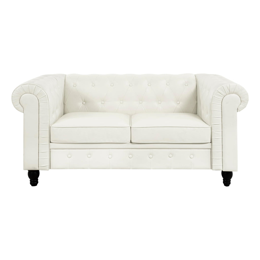 Naomi Home Emery Chesterfield Sofa with Rolled Arms, Tufted Cushions / 3 Seater Sectional Sofa Couch for Small Spaces, Living Room, Bedroom, Apartment Easy Tool-Free Assembly – Off White