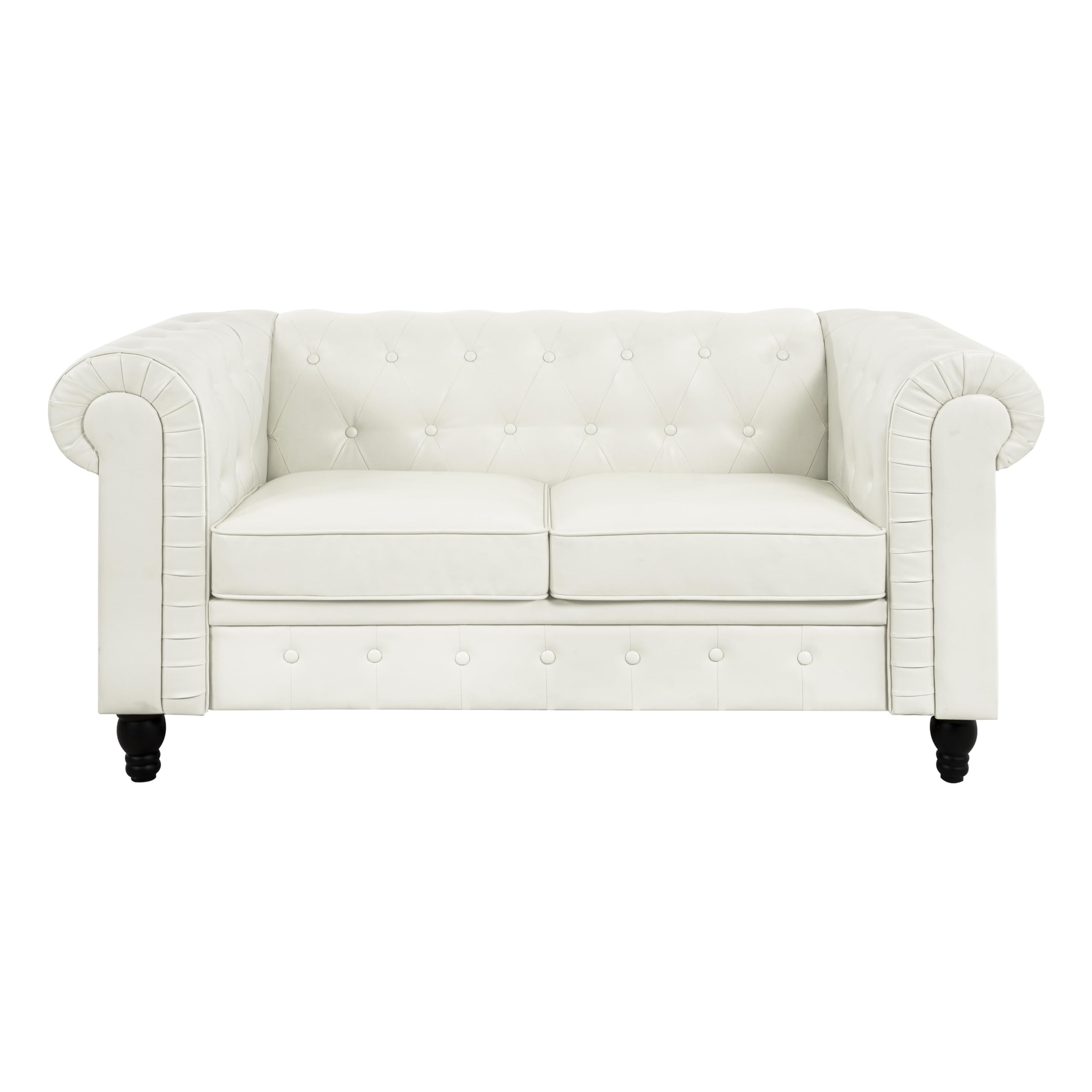 Naomi Home Emery Chesterfield Sofa with Rolled Arms, Tufted Cushions / 3 Seater Sectional Sofa Couch for Small Spaces, Living Room, Bedroom, Apartment Easy Tool-Free Assembly – Off White
