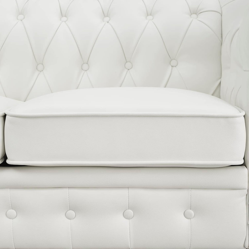 Naomi Home Emery Chesterfield Sofa with Rolled Arms, Tufted Cushions / 3 Seater Sectional Sofa Couch for Small Spaces, Living Room, Bedroom, Apartment Easy Tool-Free Assembly – Off White