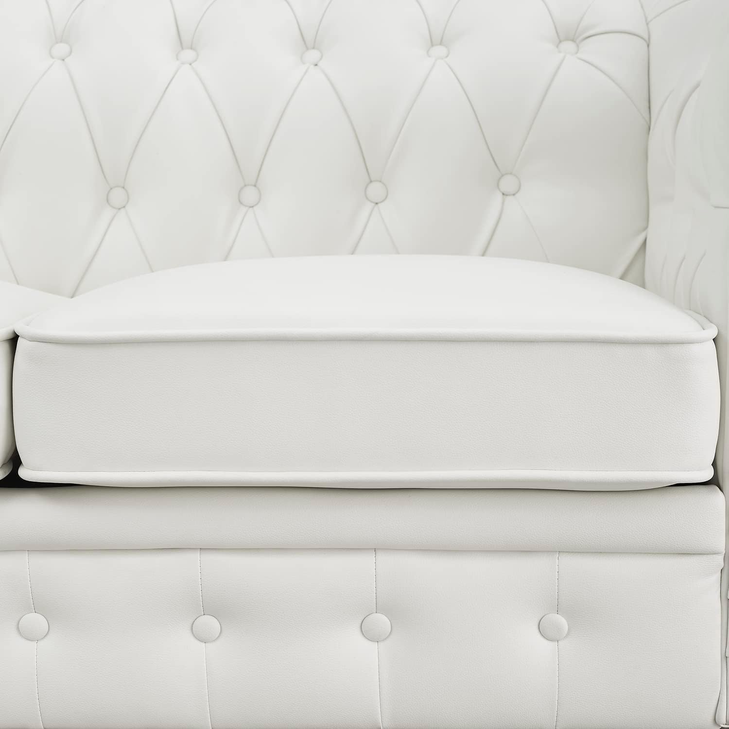 Naomi Home Emery Chesterfield Sofa with Rolled Arms, Tufted Cushions / 3 Seater Sectional Sofa Couch for Small Spaces, Living Room, Bedroom, Apartment Easy Tool-Free Assembly – Off White