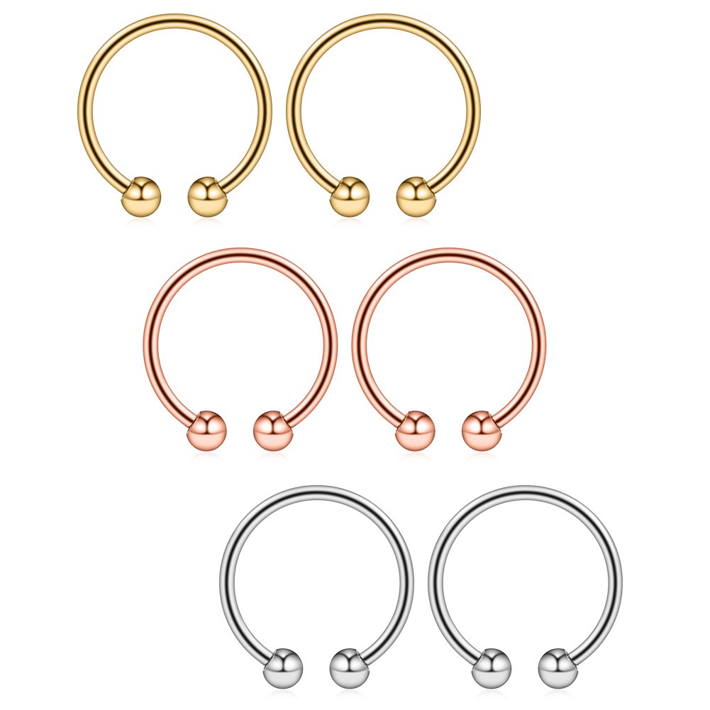 Ruifan 316L Surgical Steel Non-Piercing Fake Faux Clip On Septum Nose Hoop Ring Body Jewelry Piercing Unisex 20 Gauge 5/16"(8mm) 2-6PCS