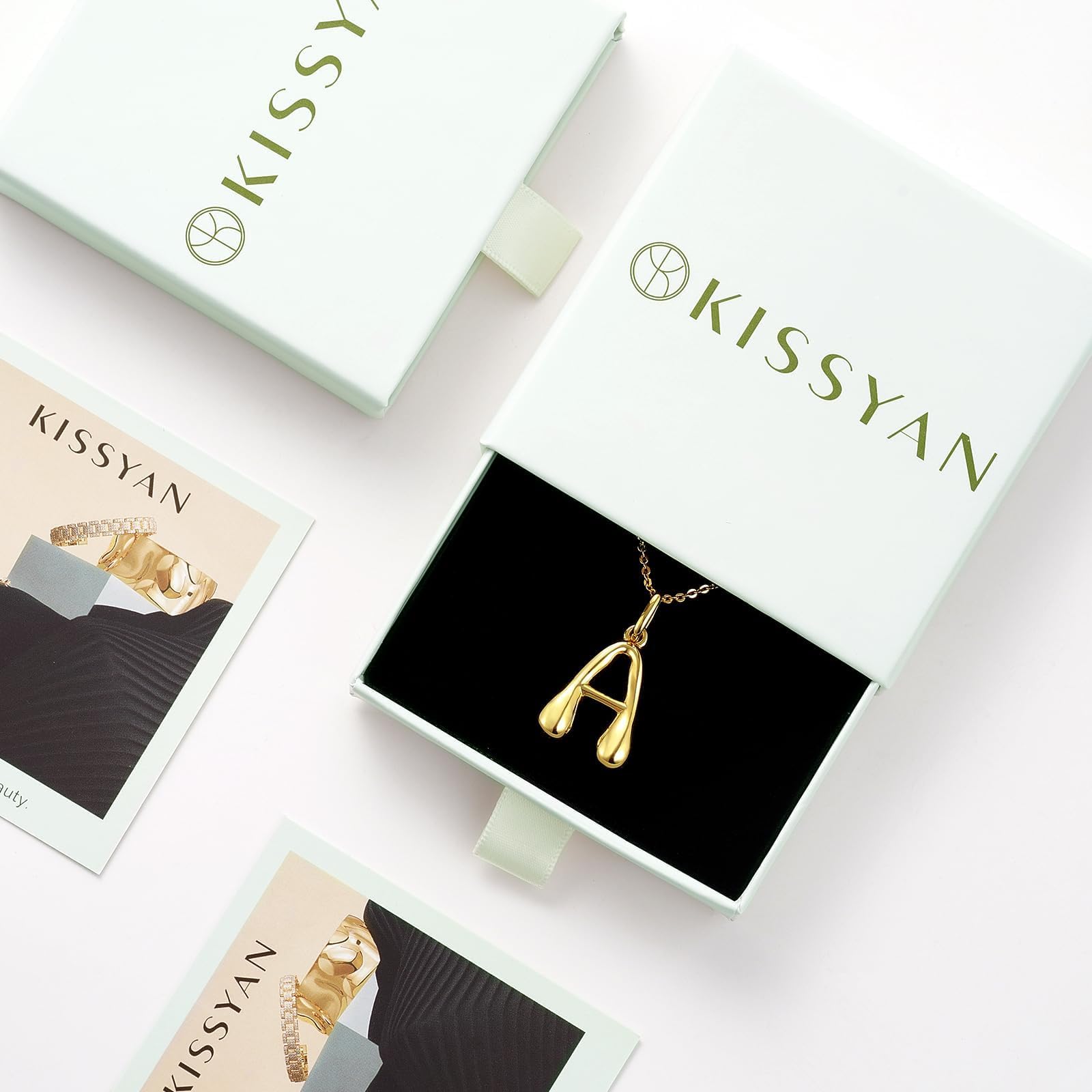 KissYan Bubble Letter Halskette, 14K vergoldet, personalisierter 3D puffiger Ballon-Anhänger mit verstellbarer Perlenkette, zierliches Schmuckgeschenk für Frauen (Gold A)