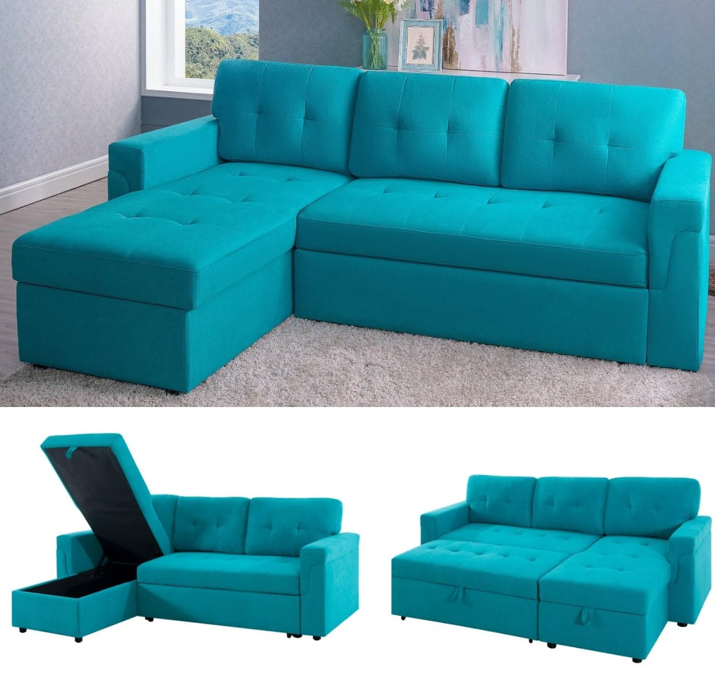 Naomi Home Transform Any Space: Sleeper Sectional Sofa with Convertible Sofa Bed & Inviting Chaise. Find Tranquil Comfort with Stress-Relieving Design & Durable Cushions - Black/Air Leather