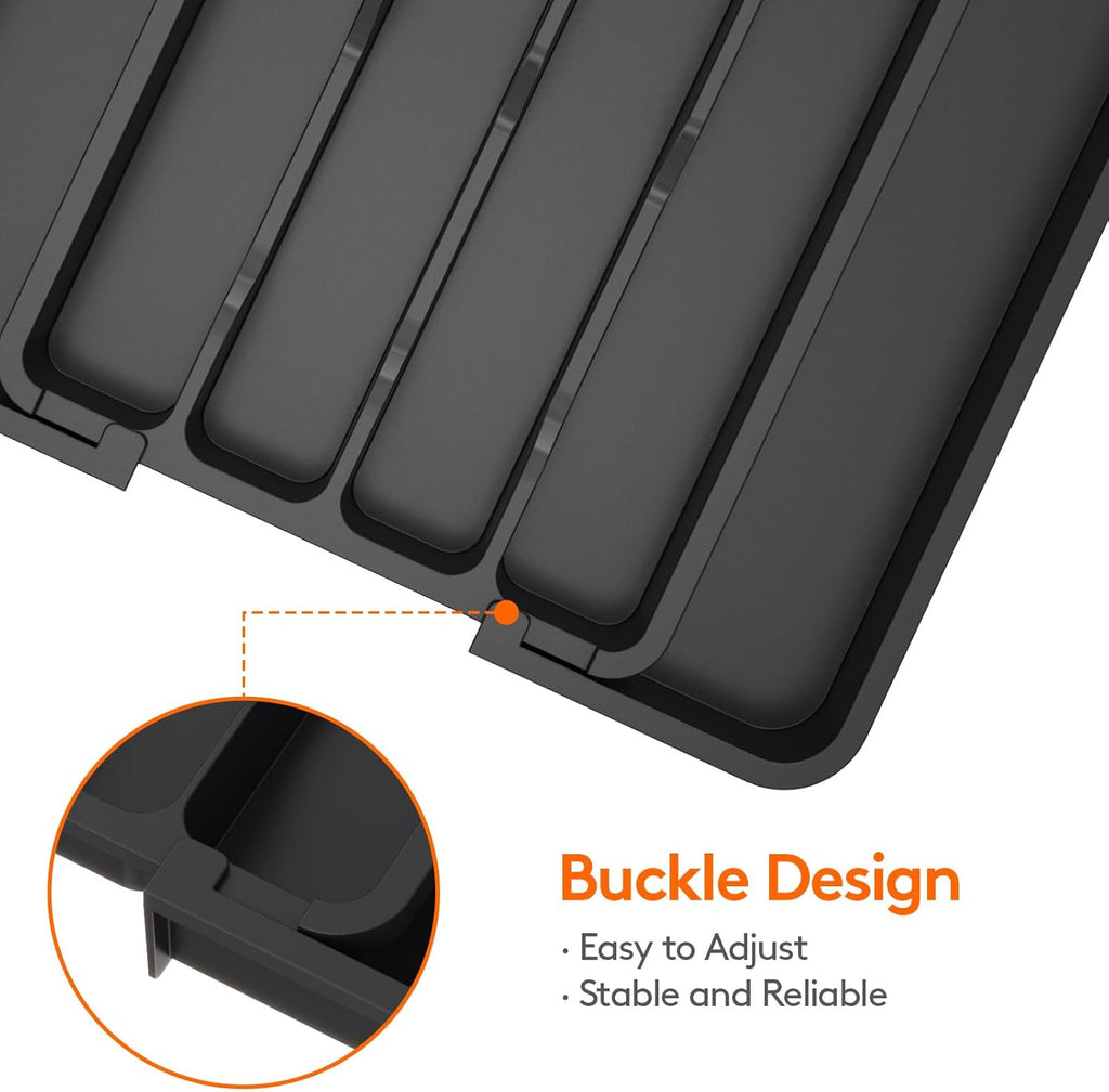 Lifewit Silverware Drawer Organizer, Expandable Utensil Tray for Kitchen, BPA Free Flatware and Cutlery Holder, Adjustable Plastic Storage for Spoons Forks Knives, 8.5-14 x 12", Black