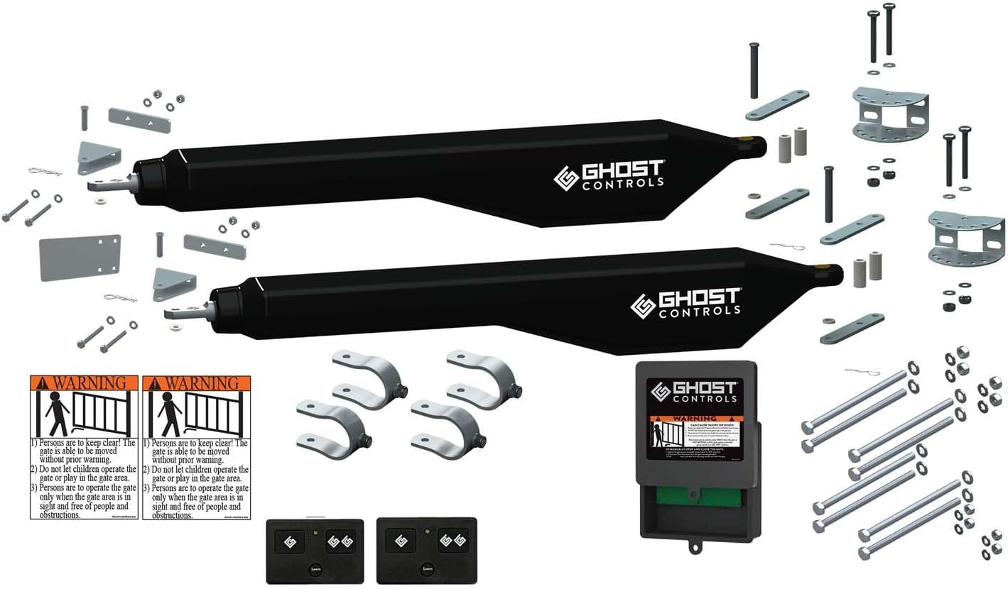 Ghost Controls D Series Dual Smart Ready Automatic Gate Kit with Tube Gate Brackets- DD2U for Swing Gates Up to 1000 lbs. or 12 Feet (ft.) in Length (2. DD2U Dual Kit)