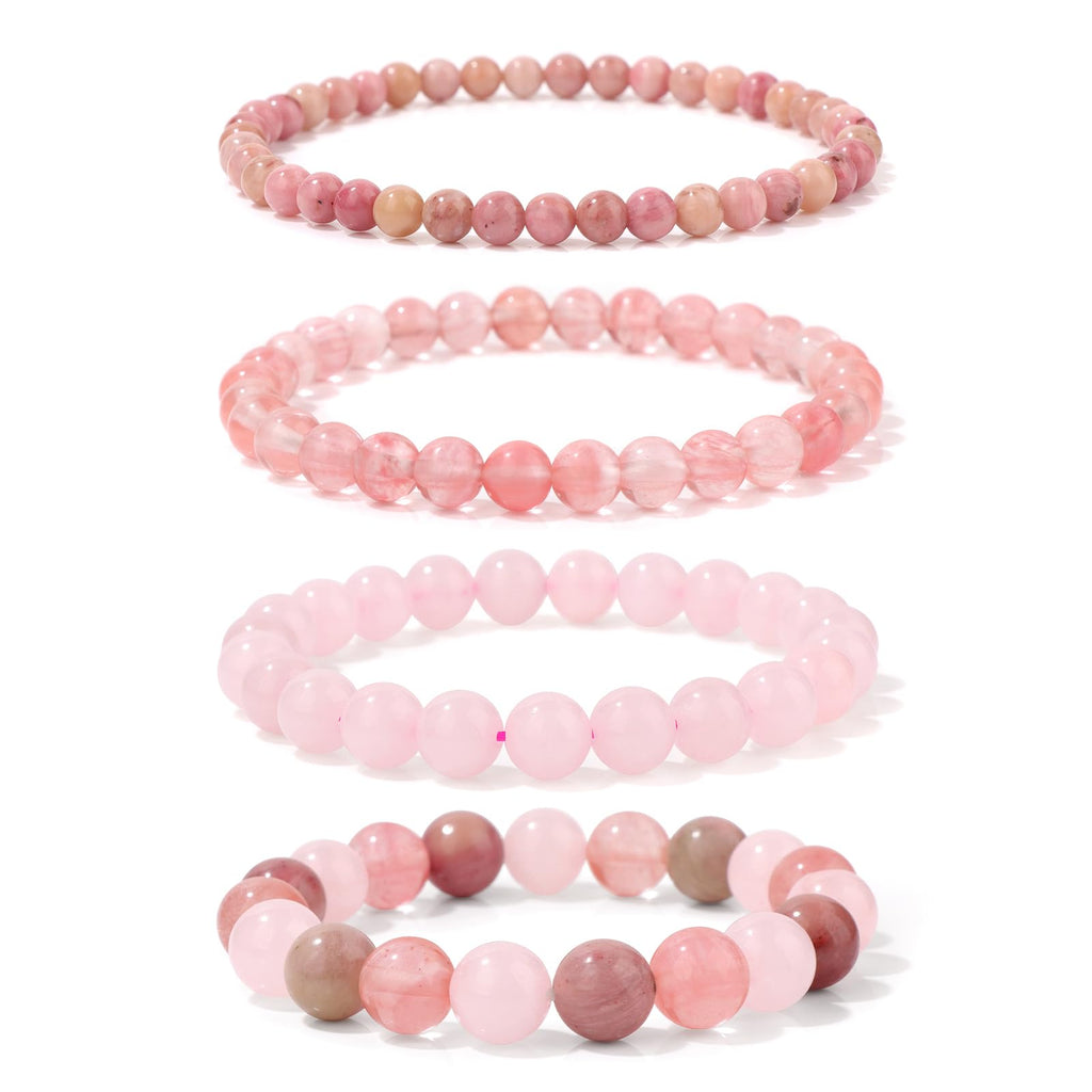 4pcs Beaded Bracelets for Women,Natural Healing Crystal Gemstones Bracelet,Anxiety Stress Relief Bracelet Handmade purple Jewelry Gifts for Women