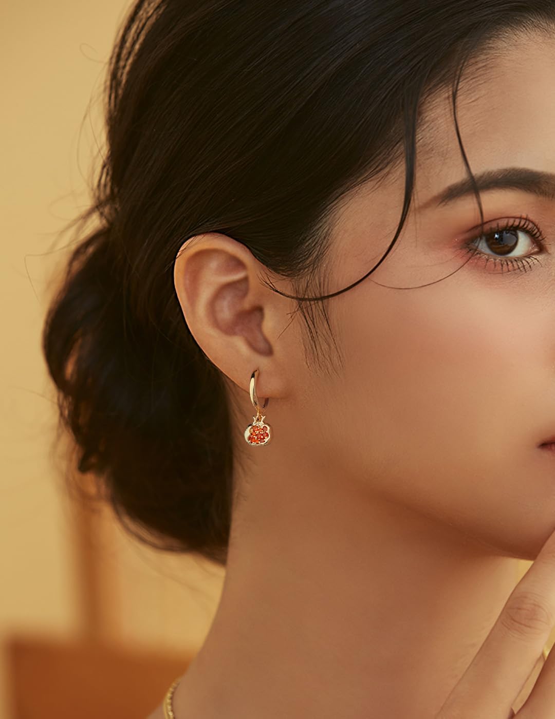 LILIE&WHITE Gold Pomegranate Dangle Earrings For Women With Red Cubic Zircon Drop Earrings Hoop Earrings Hypoallergenic Earrings Fruit Earrings Fashion Earrings PresentEarrings