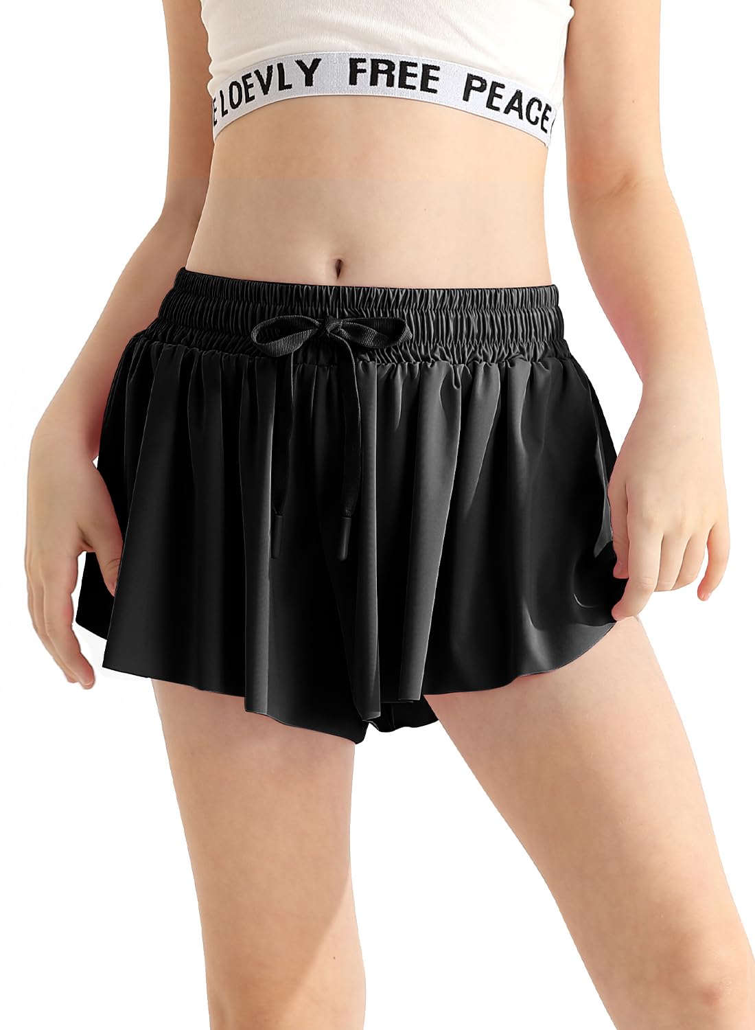 Girls Summer Black Flowy Athletic Shorts with Pocket 2 in 1 Kids Skirts Drawstring Closure Butterfly Shorts Girls Size 12