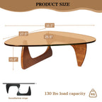 Modern Glass Coffee Table, 32.3″D×25.6″W×15.8″H-Abstract Unique Mid Century Triangle Center Table for Living Room, Minimalist Middle Tables for Home Office, Wooden Base