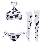 FYMNSI Women Sexy Milk Cow Lingerie Set Anime Maid Cosplay Costume Mini Bikini Bra Bodysuit with Bell Choker Stockings Outfit