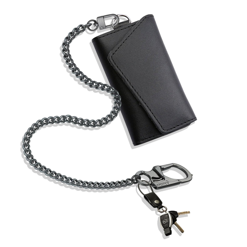 Ahiller pungkæde til mænd, låsbar karabinhage med wolframstålspids, kraftig kæde til nøgle og lomme, bæltekæder (DK-keyclip-Black-1PCS)