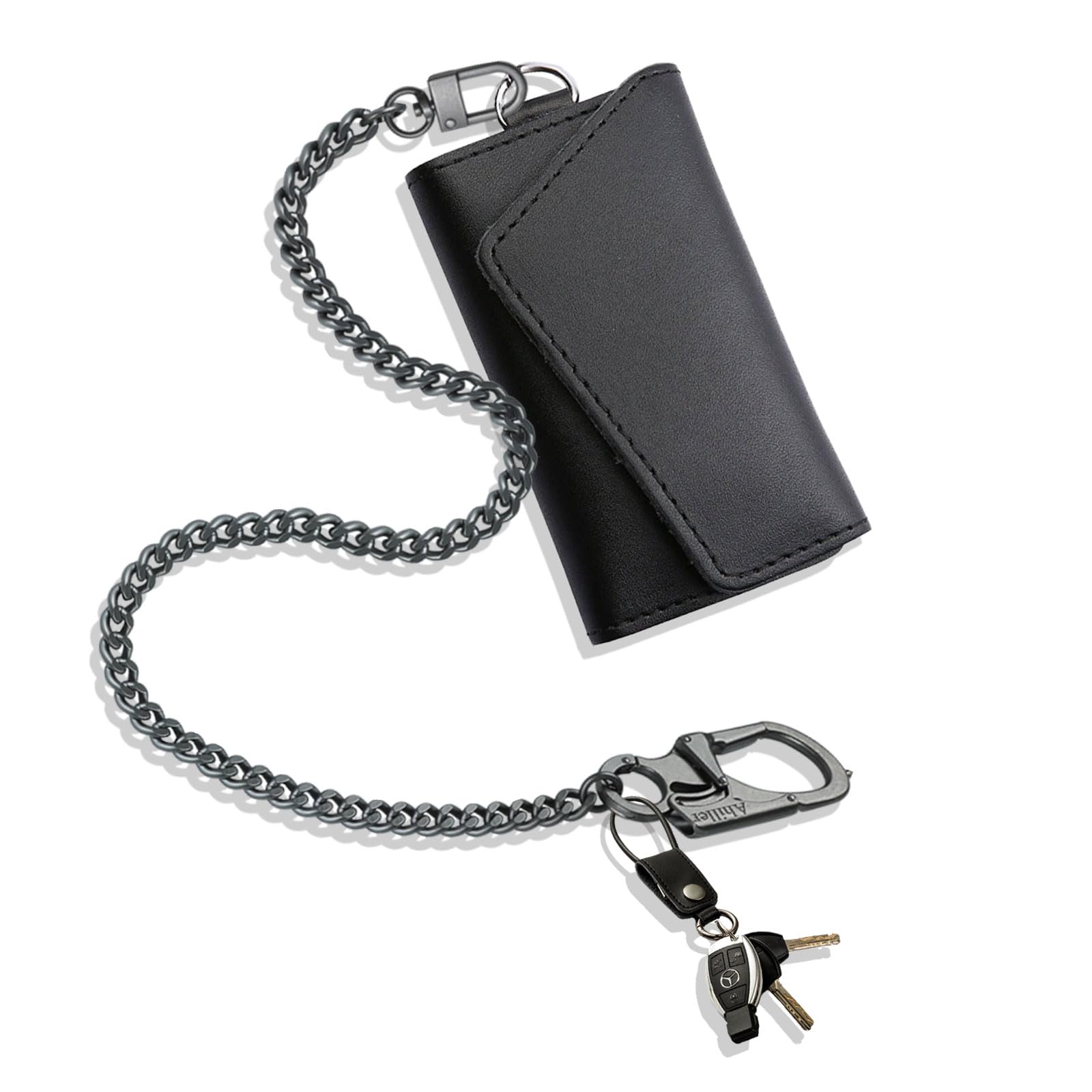 Ahiller Wallet Chain for Men, Lockable Carabiner with Tungsten Steel Taper, Heavy Duty Chain for Key and Pocket,Belt Chains (DK-keyclip-Black-1PCS)