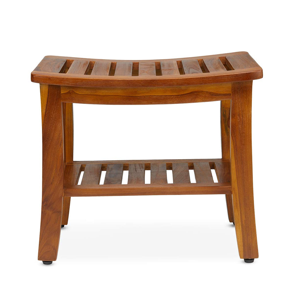 Teak Shower Bench 21 Inch, Fully Assembled Wood Bath Stool for Shower & Spa, The Hermod