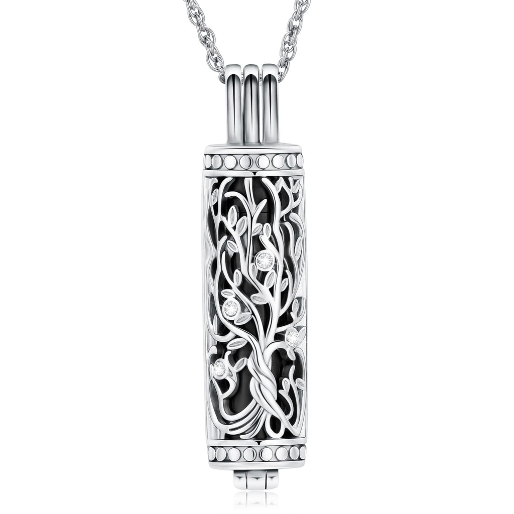 shajwo Cylinder Cremation Jewelry Tree of Life Urn Ashes Necklace for Women Men Vial Cremation Ash Pendant Loved One Memorial Jewelry