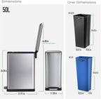 Home Zone Living 13 Gallon Slim Kitchen Trash Can with Dual Compartments for Trash and Recycling, Soft Close Lid, Step Pedal, Stainless Steel, Silver, Gen 1