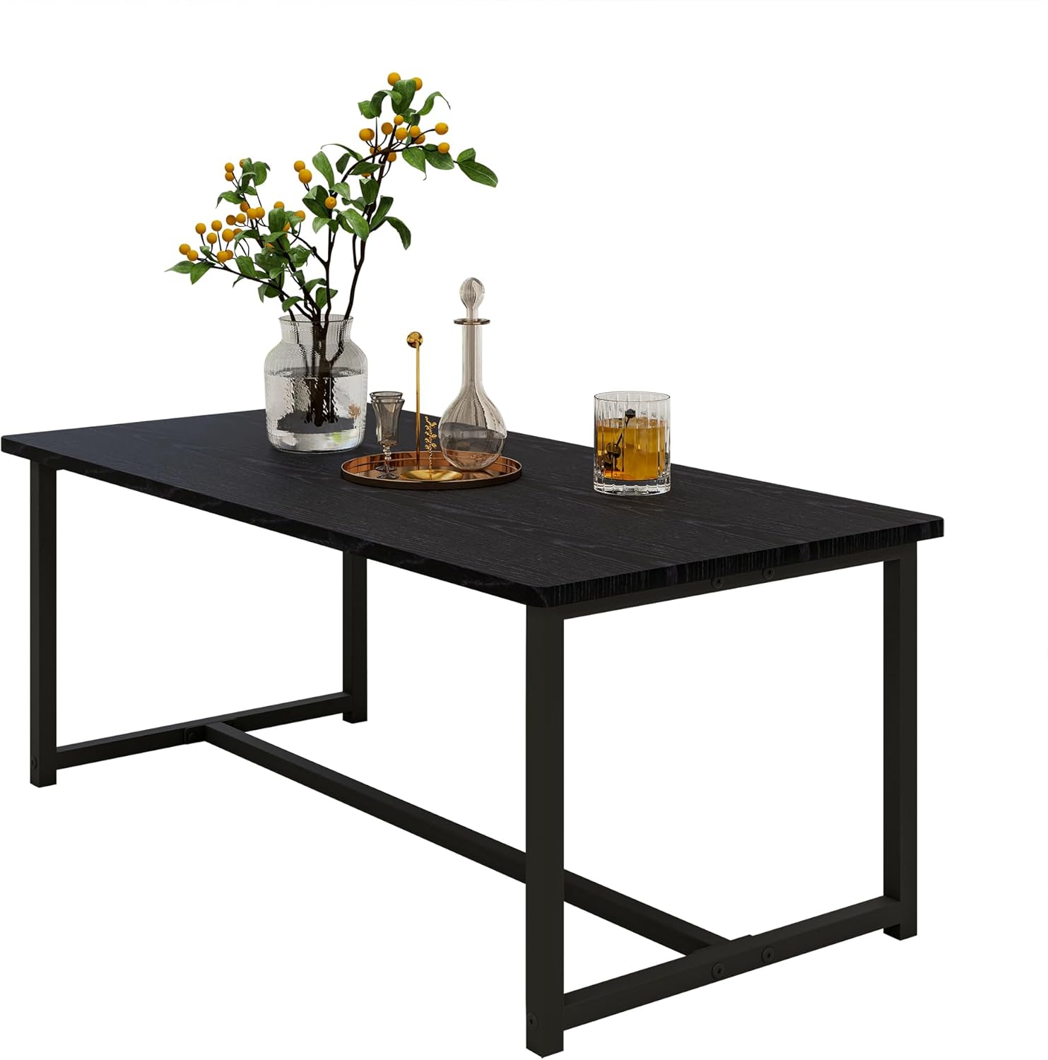 35.4" Rectangular Coffee Table for Living Room, Modern Industrial Style Coffee Table Center Table with Metal Frame for Small Space, Apartment, Office, Easy Assembly, Black