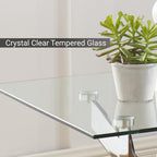 Modern Style Square Side Table with Tempered Glass Top and Metal Tubular Legs, Silver 20”Dx20”Wx22”H