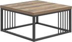 FOLUBAN Coffee Table, Modern Square Center Table for Living Room, Industrial Rustic Wood and Metal Cocktail Tea Table, 31.5 Inch, Oak
