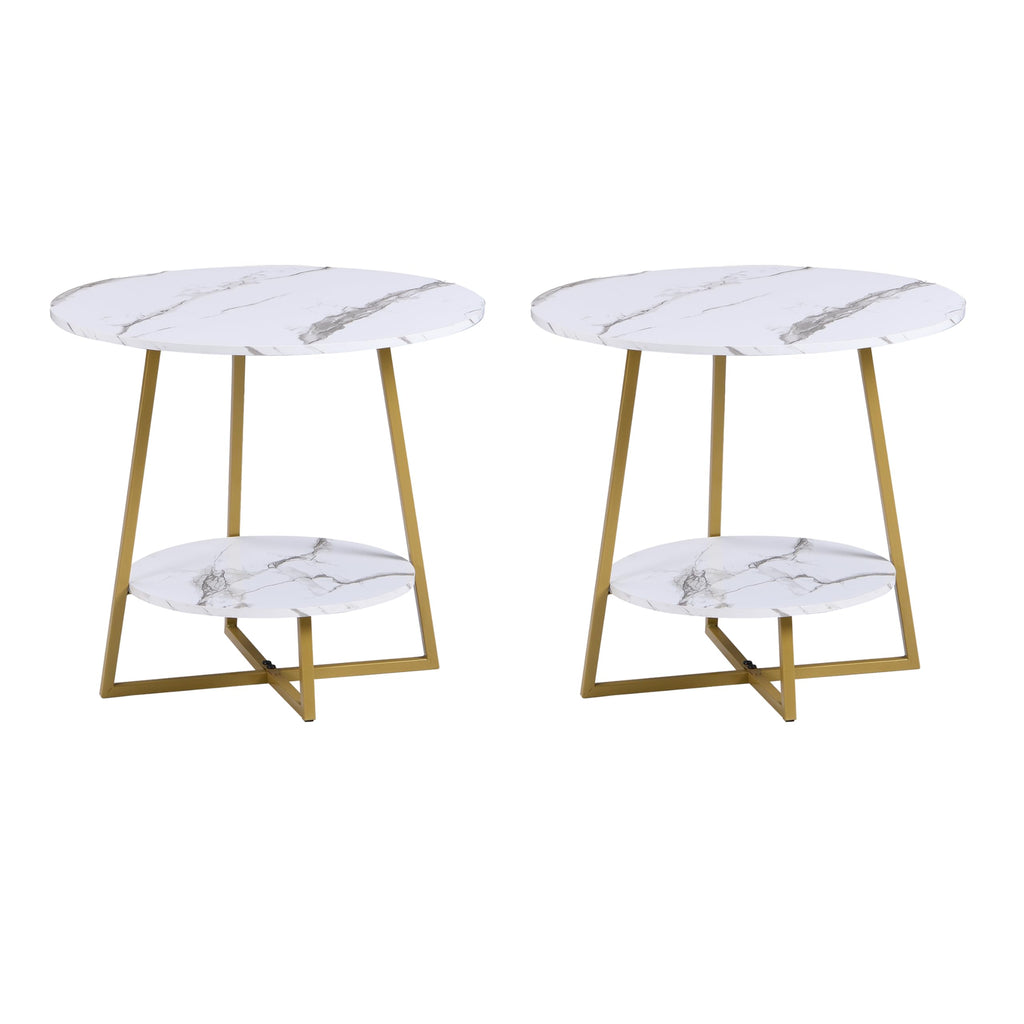 D&H FURNIMMT 20" Living Room Side Table for Small Spaces, 2 Tier Wood Top Round End Tables with Storage Shelf, Accent Sofa Table for Bedroom, Office, Sunroom, Balcony, Black