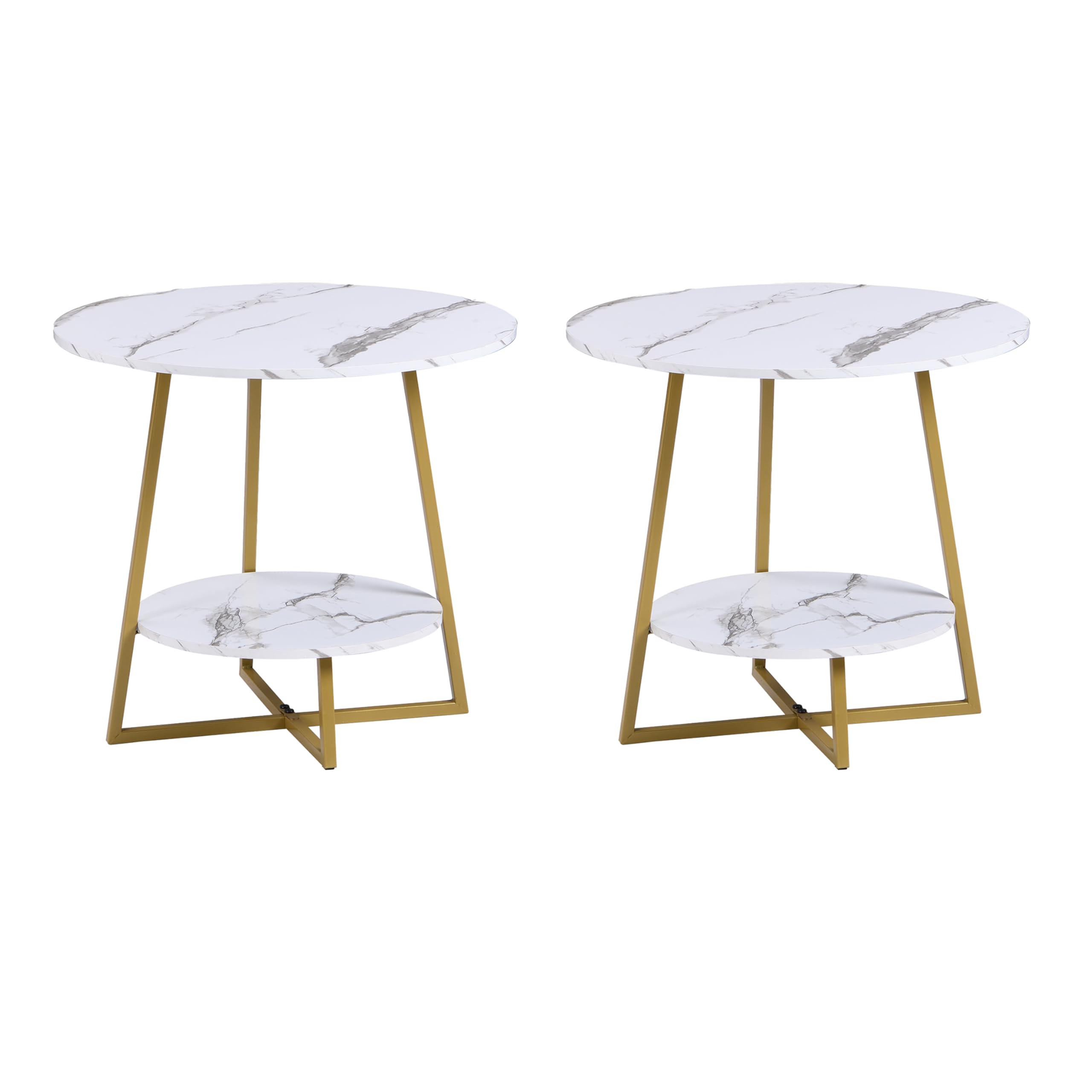 D&H FURNIMMT 20" Living Room Side Table for Small Spaces, 2 Tier Wood Top Round End Tables with Storage Shelf, Accent Sofa Table for Bedroom, Office, Sunroom, Balcony, Black