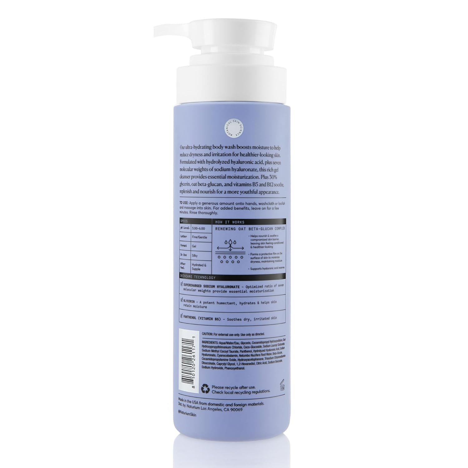 Naturium The Booster Hyaluronic Acid Body Wash, Hydrating & Moisturizing plus Minimizes Dryness, with Glycerin & Vitamin B5, 16.9 oz