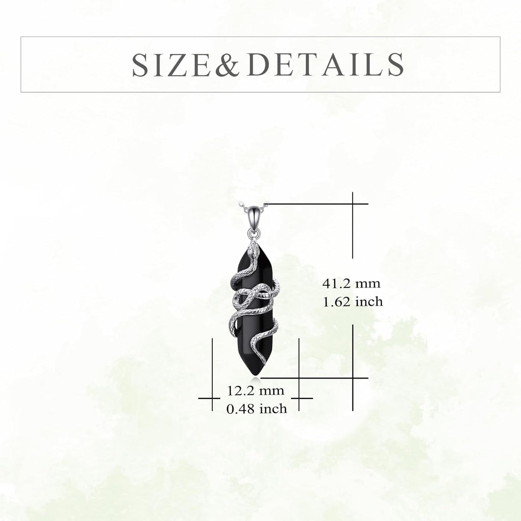 Snake Necklace Sterling Silver Black Tourmaline Snake Pendant Animals Jewelry Gifts for Women Men