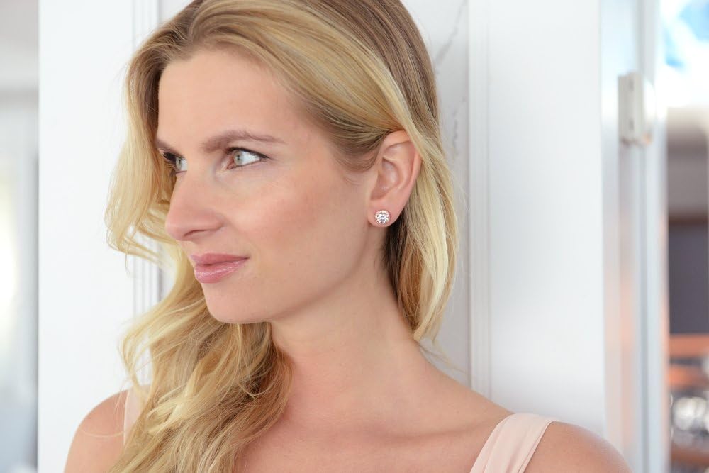 Mariell Rose Gold Cubic Zirconia Crystal Clip-On Earrings, 10mm CZ Stud for Brides, Birthday Gift