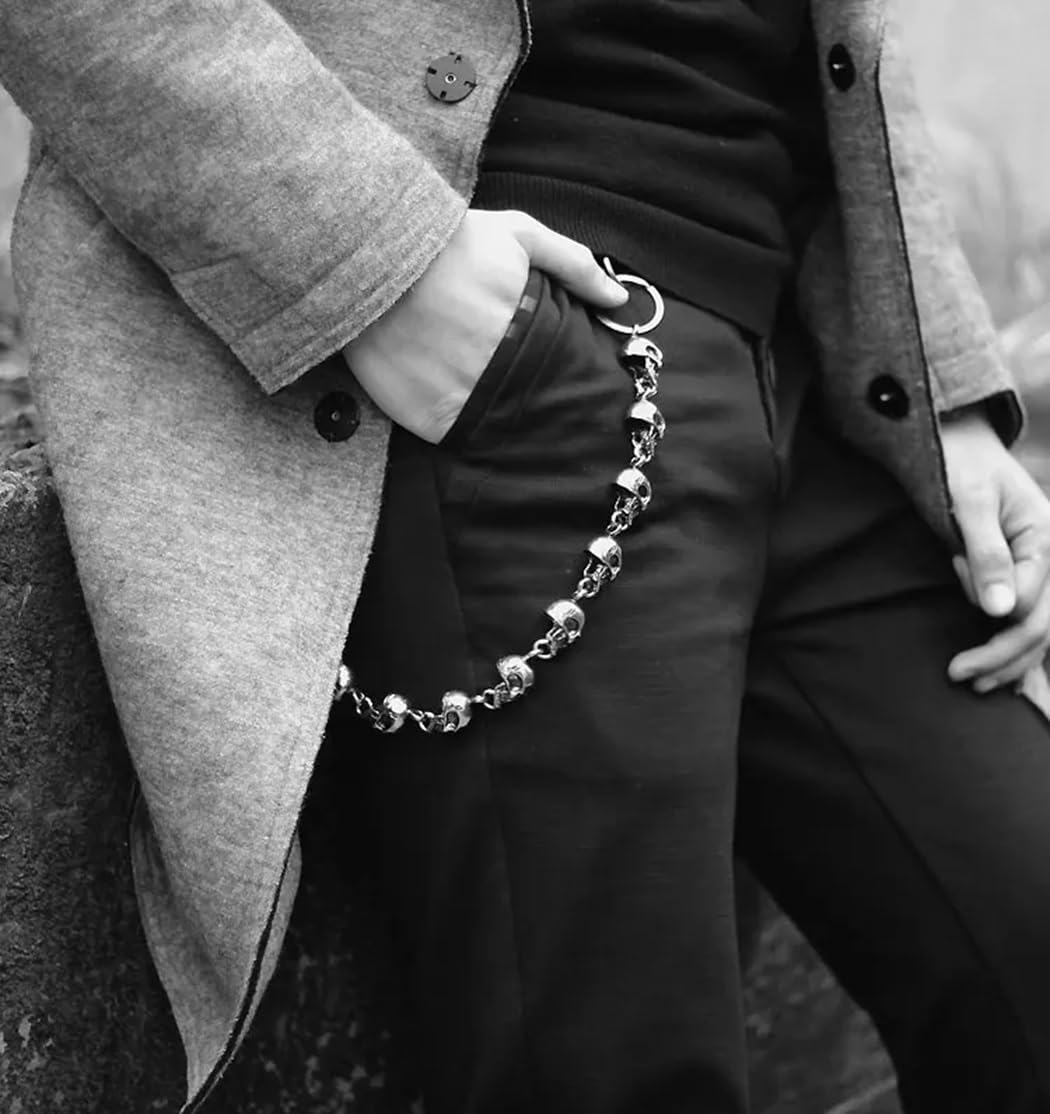 Chaîne de portefeuille Miglaja - Chaînes de portefeuille pour hommes et femmes, chaîne punk pour pantalons de motard, chaîne lourde à tête de mort, ceinture gothique accessoires (tête de mort)