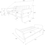 Novogratz Brittany 82 Inch Futon Sofa Bed in Faux Leather, Upholstered Couch Sleeper with Tufted Back, Mid-Century Modern Design, Green