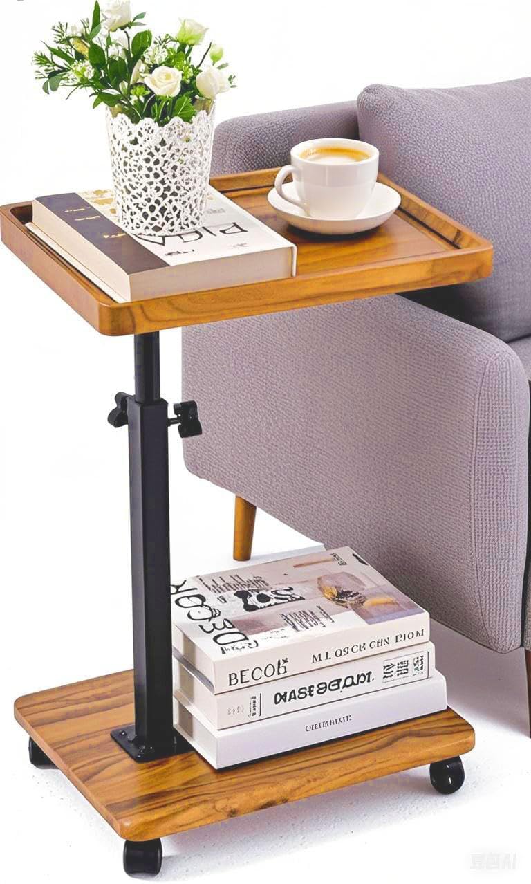 C Table End Table Adjustable Height,C Shaped End for Couch，Snack Tables,360°Swivel TV Tray Sofa Table,Tables That Slide Under,Coffee SideTable for Bed,Chair,Bath-tub (Black Color)
