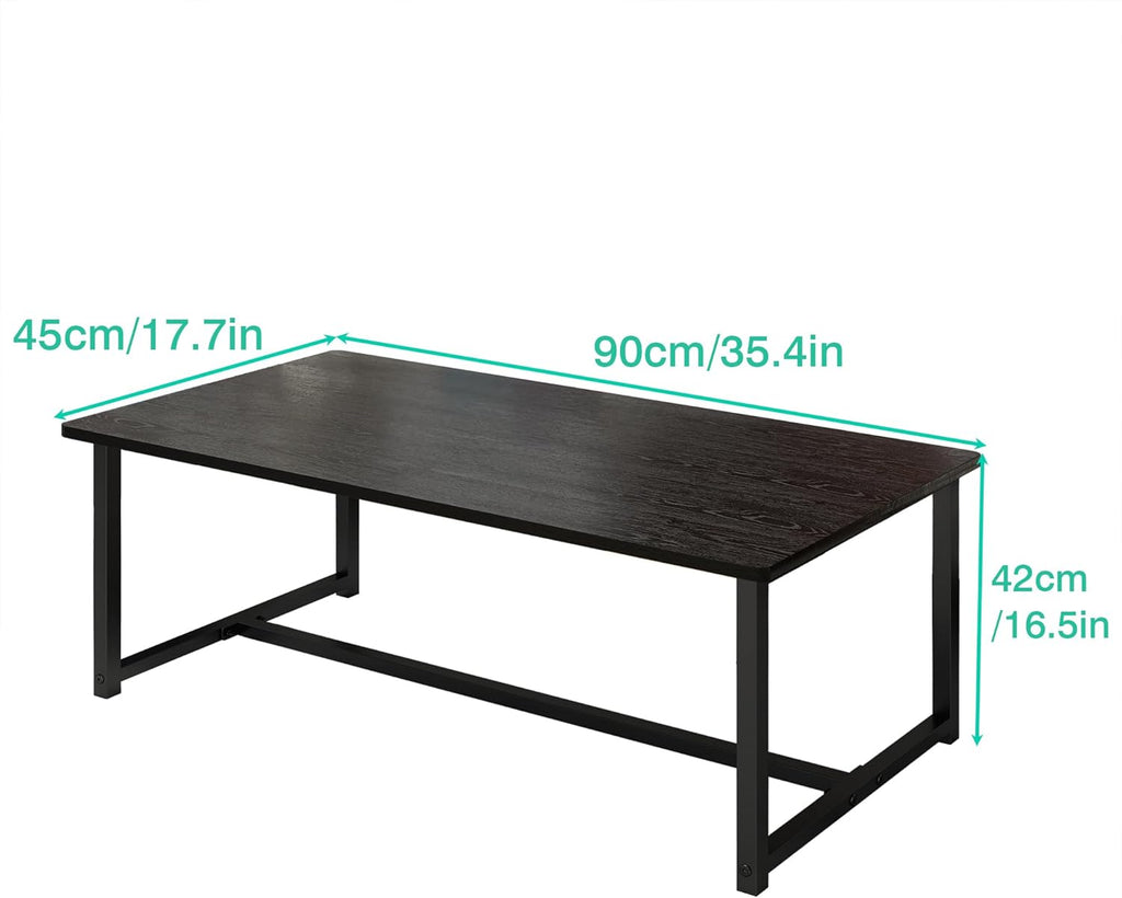 Black Coffee Table Rectangular Center Table for Living Room Open Space Side Table with Metal Frame, Easy Assembly,Wood Coffee Table