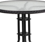 Flash Furniture Barker 28'' Round Tempered Glass Metal Table with Black Rattan Edging