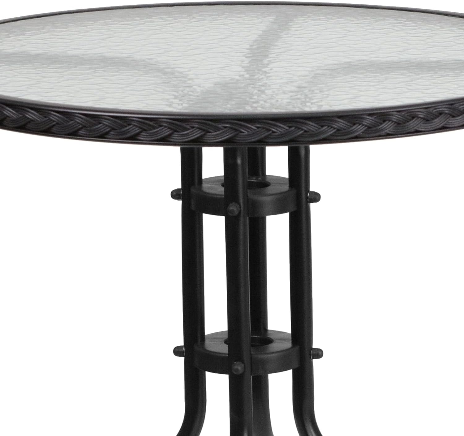 Flash Furniture Barker 28'' Round Tempered Glass Metal Table with Black Rattan Edging