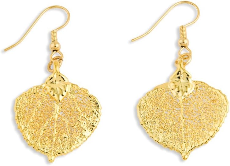 24K Gold Dipped Aspen Leaf Dangle Earrings