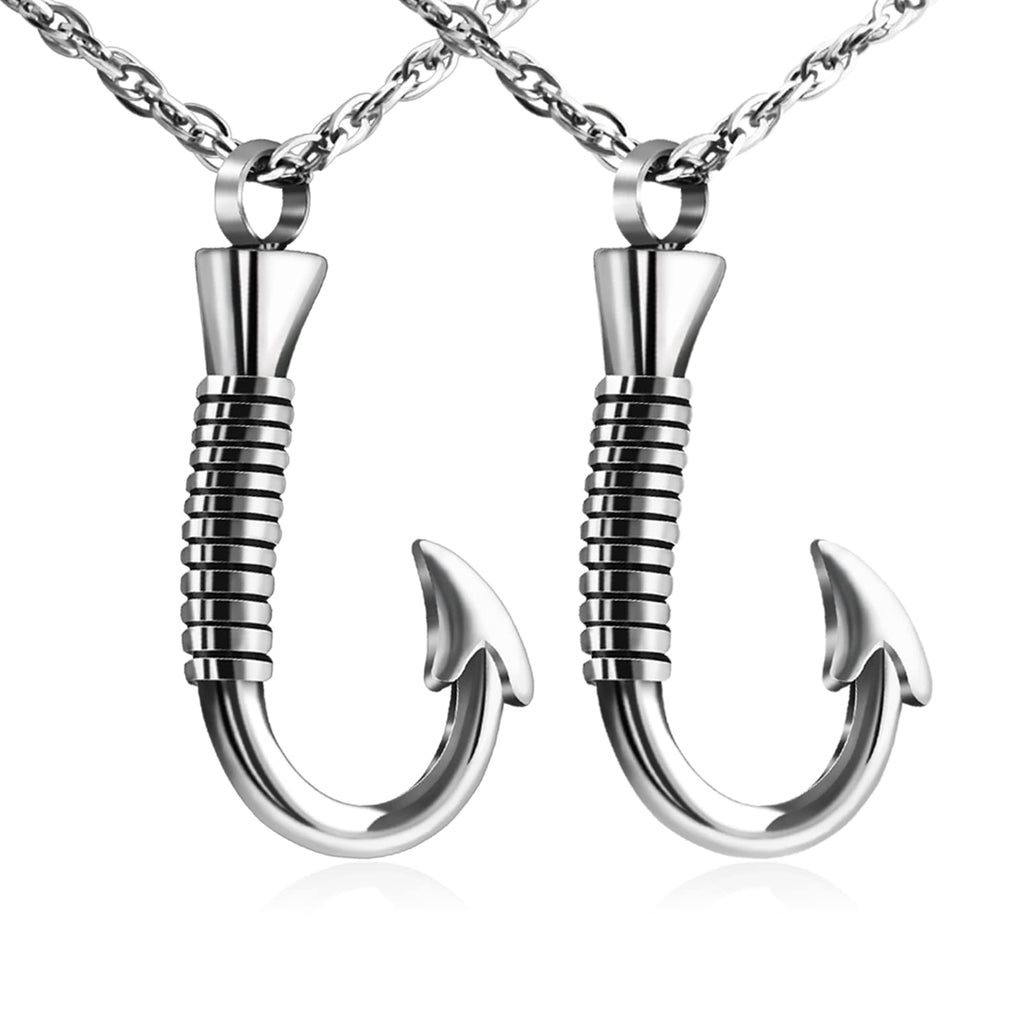 abooxiu Fishing Hook Urn Necklace for Ashes Fish Hook Stainless Steel Cremation Jewelry Memorial Pendant Keepsake for Men