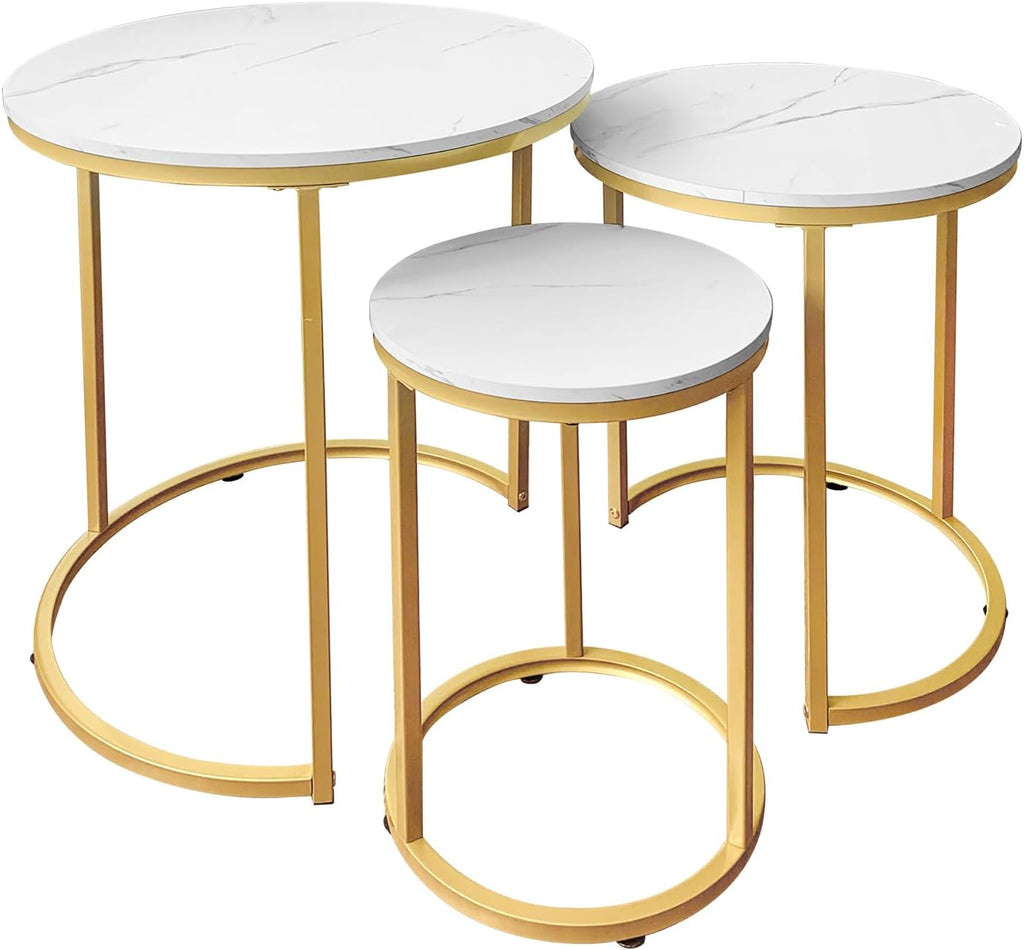 AT-VALY Nesting Tables Coffee Table Set of 3,Round Side Table Small Accent Table for Living Room,Bedroom Apartment (Gold)