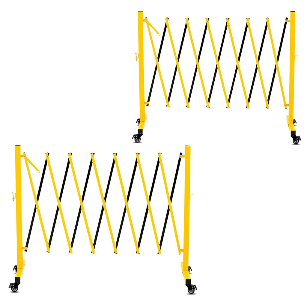 11 Traffic Barricade with Casters, Metal Expandable Barricade, Folding Security Gate, Retractable Fence Outdoor Barricade Fence for Construction Area, Traffic Control（2 Pack)