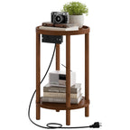 HOOBRO Small Round Side Table with Charging Station, 2-Tier Round Bamboo End Table, Compact Sofa Bedside Table for Small Space, Easy Assembly, for Living Room, Bedroom, Apartment, Natural YL156UBZ01