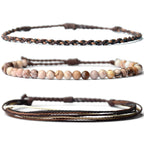 Handmade Natural Stone Beaded Healing Bracelet Gift for Men Adjustable Rope String Bracelet (Lava Rock, Adjustable)