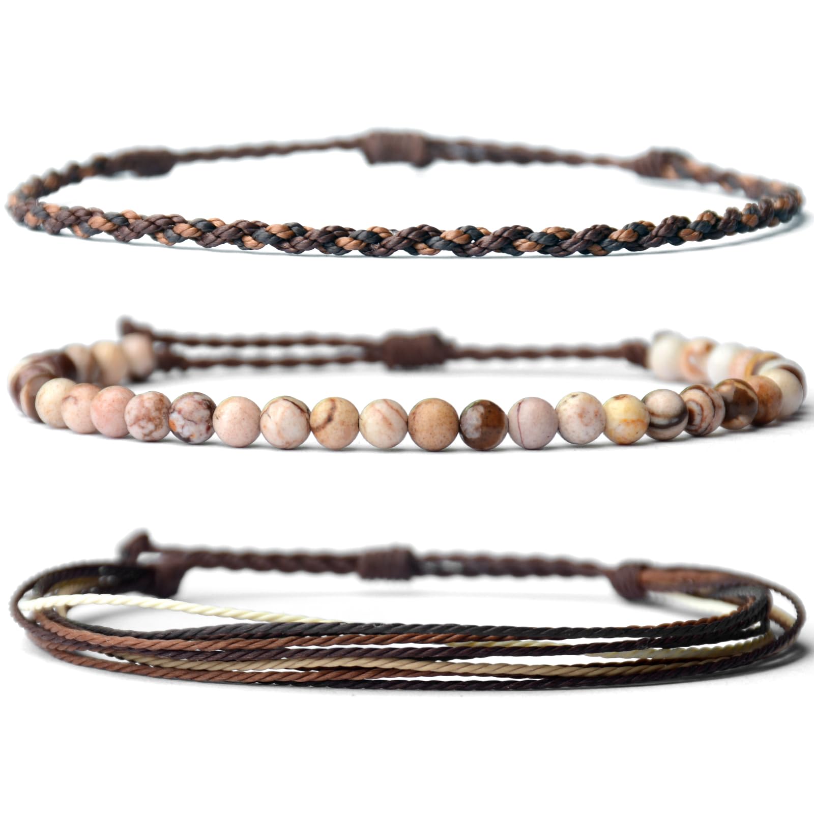 Handmade Natural Stone Beaded Healing Bracelet Gift for Men Adjustable Rope String Bracelet (Lava Rock, Adjustable)