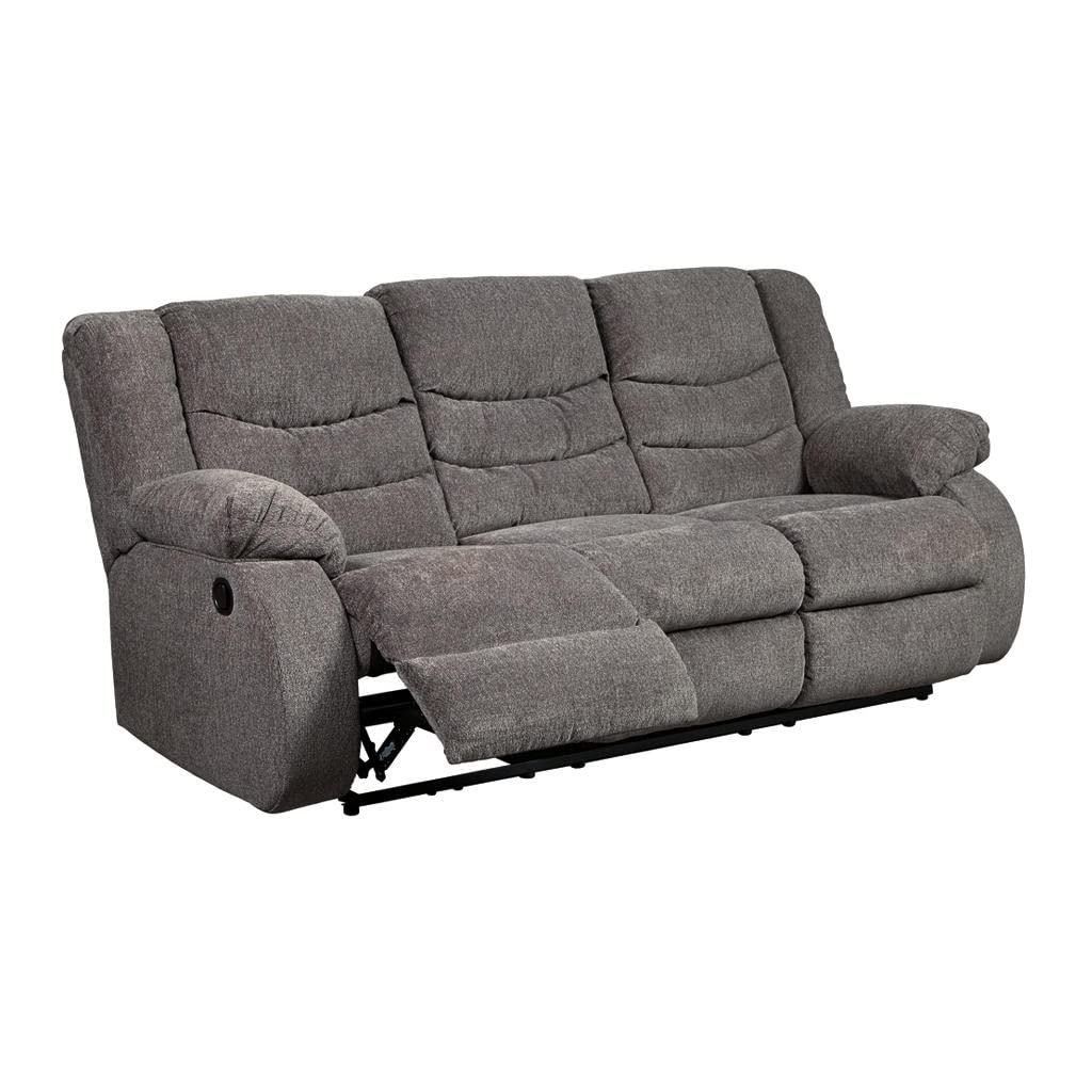 Signature Design by Ashley Tulen Modern Manual Pull Tab Reclining Loveseat, Dark Gray