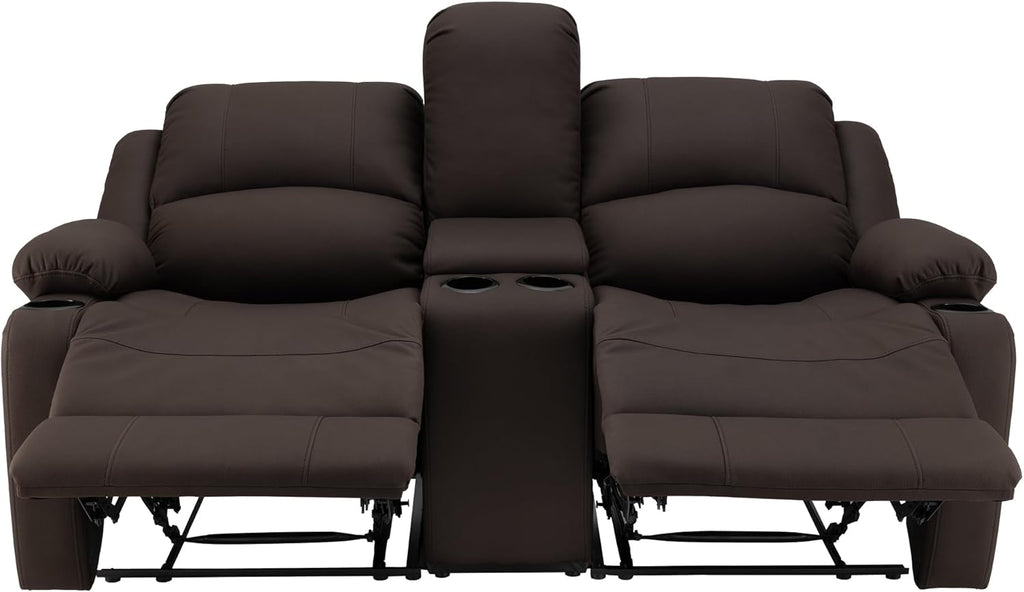 67" Wall Hugger Reclining | RV Theater Seats | Double Recliner RV Sofa & Console | RV Couch | RV Theater Seating | RV Furniture (Manual, Chocolate)