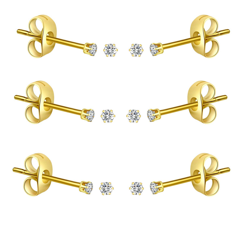 6-10 Pairs Tiny Women's Stainless Steel Round Clear Cubic Zirconia Stud Earrings, Hypoallergenic Surgical Steel Earrings Set, 2mm 3mm 4mm CZ,