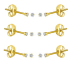 6-10 Pairs Tiny Women's Stainless Steel Round Clear Cubic Zirconia Stud Earrings, Hypoallergenic Surgical Steel Earrings Set, 2mm 3mm 4mm CZ,