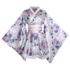 HUAHUA Women's Sexy Short Kimono Dress Floral Print Japanese Traditional Geisha Robe Bathrobe Skirt Belt Outfit